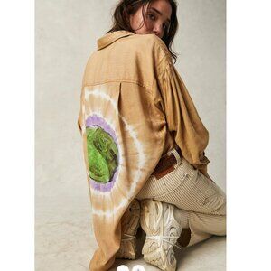 Free People We the Free Yin Yang Tie Dye Graphic Button Down Shirt Top Boho